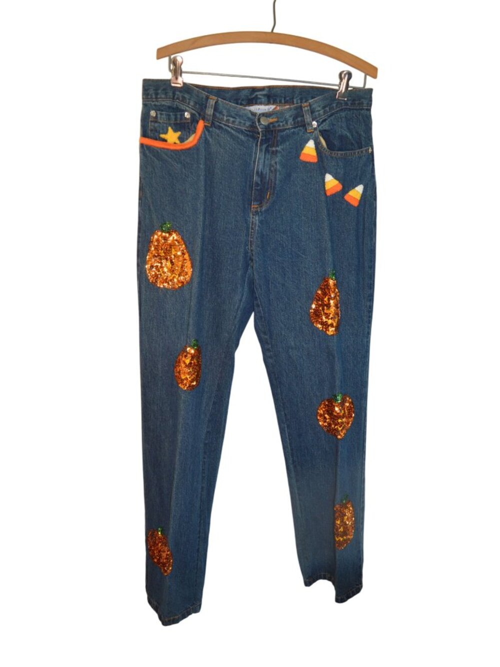 Vintage 90s Belle Pointe Embroidered Sequin Halloween Mom Jeans Women's Size 10